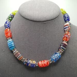 Large Bead Millefiori Lamp Work Murano Glass Necklace, 18 Inches